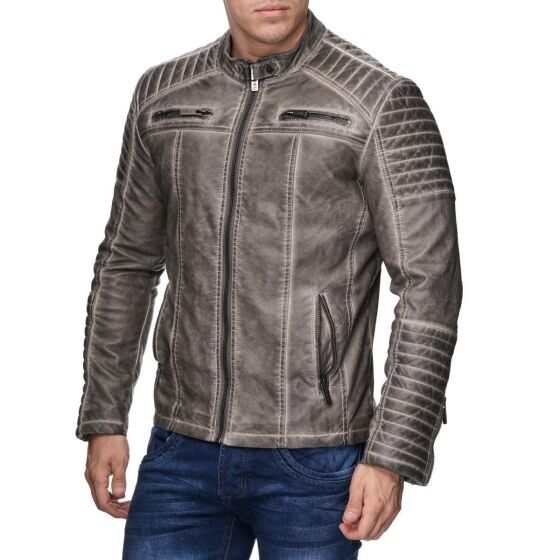 Red Bridge Mens Biker Jacket Synthetic Leather Jacket Biker Jacket Grey