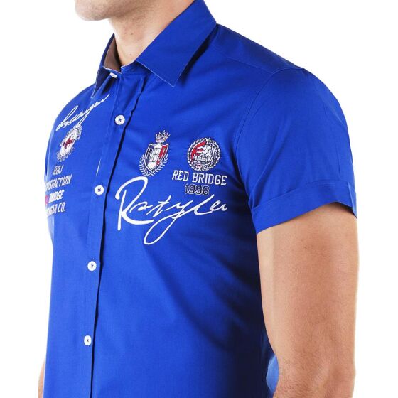 Red Bridge Mens R-Style Design Slim Fit Short Sleeve Shirt Saxeblue