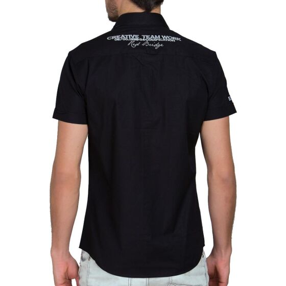 Red Bridge Mens R-Style Design Regular Fit Short Sleeve Embroidered Shirt Black