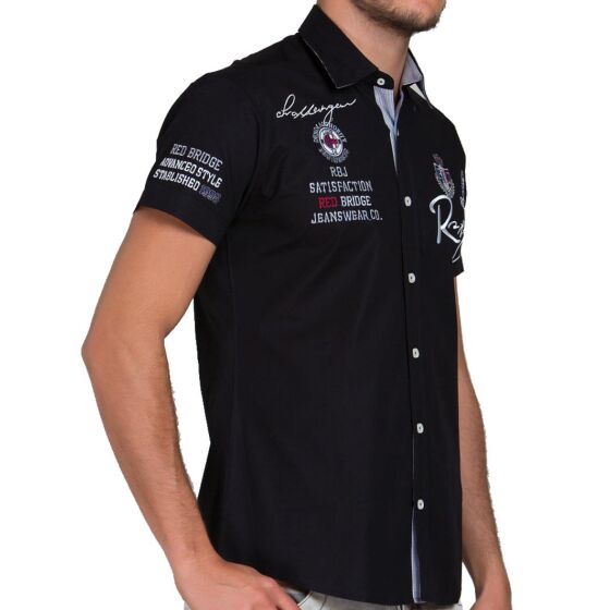 Red Bridge Mens R-Style Design Regular Fit Short Sleeve Embroidered Shirt Black