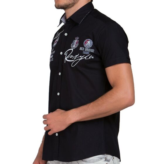 Red Bridge Mens R-Style Design Regular Fit Short Sleeve Embroidered Shirt Black