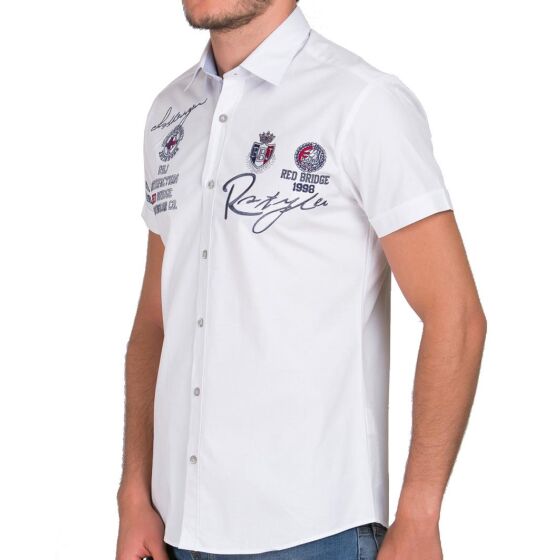 Red Bridge Mens R-Style Design Slim Fit Short Sleeve Shirt White