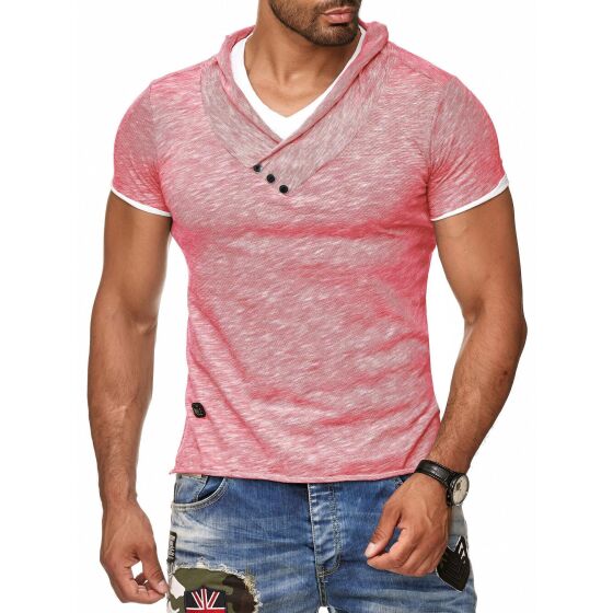 Red Bridge Herren T-Shirt Super Slim Fit Freizeitshirt V-Ausschnitt Melange Geranium