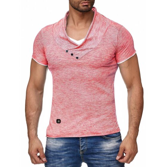 Red Bridge Herren T-Shirt Super Slim Fit Freizeitshirt V-Ausschnitt Melange Geranium