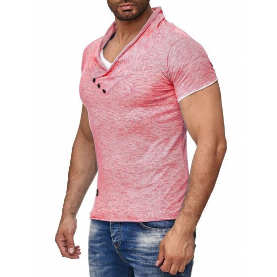 Red Bridge Herren T-Shirt Super Slim Fit Freizeitshirt V-Ausschnitt Melange Geranium