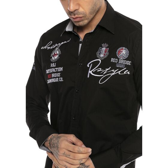 Red Bridge Mens R-Style Design Regular Fit Long Sleeve Shirt Black