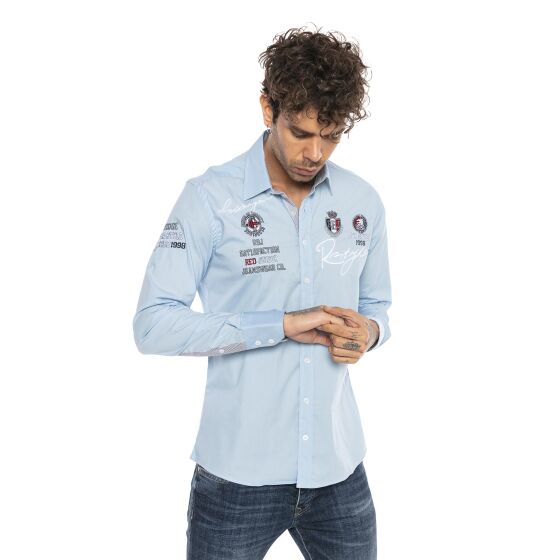 Red Bridge Mens R-Style Design Regular Fit Long Sleeve Shirt Light Blue