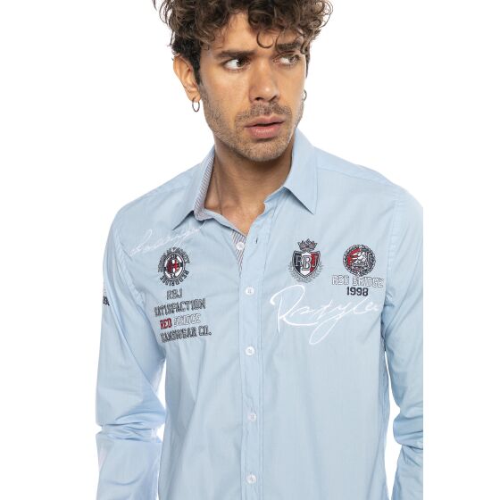 Red Bridge Mens R-Style Design Regular Fit Long Sleeve Shirt Light Blue