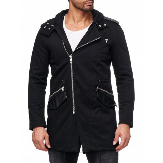 Red Bridge Mens Asymmetrical Winter Jacket Oversized Black