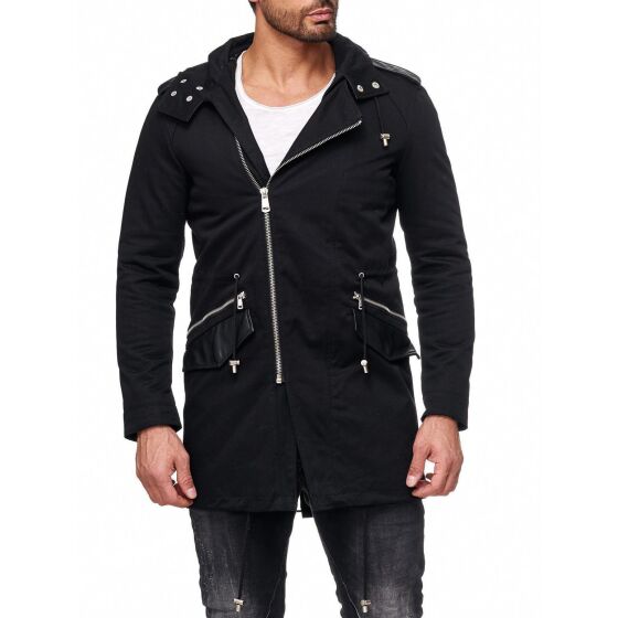 Red Bridge Mens Asymmetrical Winter Jacket Oversized Black