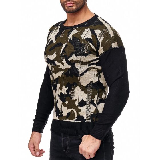 Red Bridge Mens Wild Wild Camouflage Knit Jumper Sweatshirt Khaki