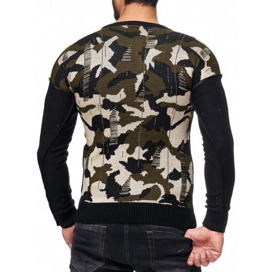 Red Bridge Mens Wild Wild Camouflage Knit Jumper Sweatshirt Khaki