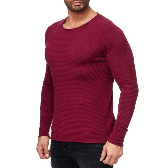 Red Bridge Mens Knit Jumper Checkered Royalty Sweatshirt Bordeaux