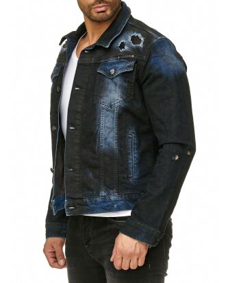 Red Bridge Mens Dark Alley Biker Denim Jacket Blue