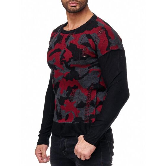 Red Bridge Mens Wild Wild Camouflage Knit Jumper Sweatshirt Bordeaux