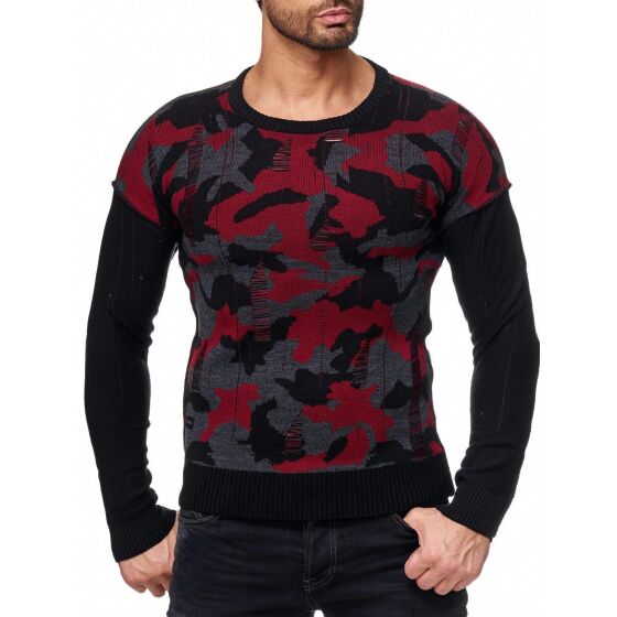 Red Bridge Herren Wild Wild Camouflage Strickpullover Sweatshirt Bordeaux XXL
