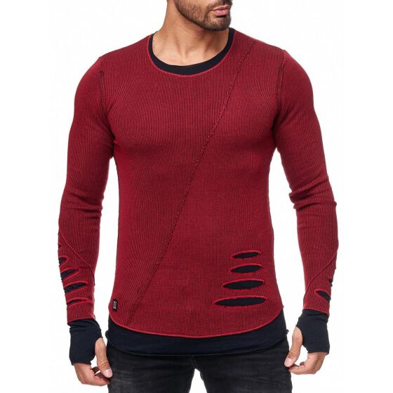 Red Bridge Herren Ripped Layers Longsleeve Sweatshirt Bordeaux