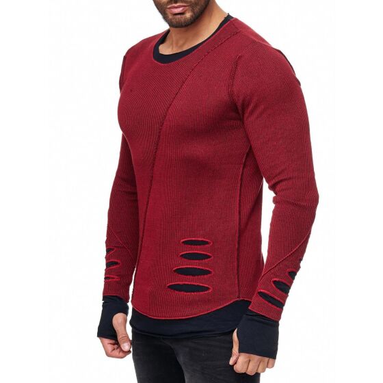 Red Bridge Herren Ripped Layers Longsleeve Sweatshirt Bordeaux