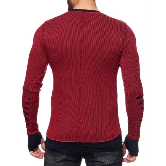 Red Bridge Herren Ripped Layers Longsleeve Sweatshirt Bordeaux