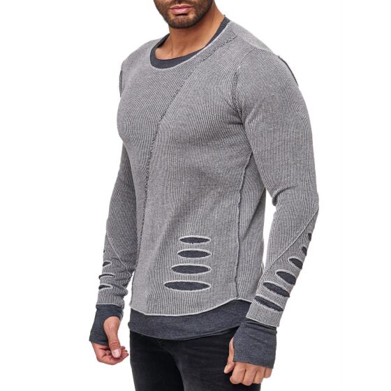 Red Bridge Herren Ripped Layers Longsleeve Sweatshirt Grau