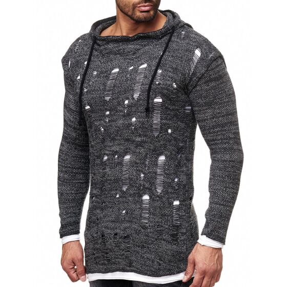 Red Bridge Mens Snowfall Granite Double Layer Knit Sweater with Hood Anthracite