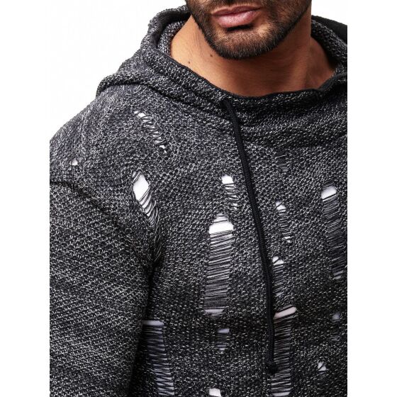 Red Bridge Mens Snowfall Granite Double Layer Knit Sweater with Hood Anthracite