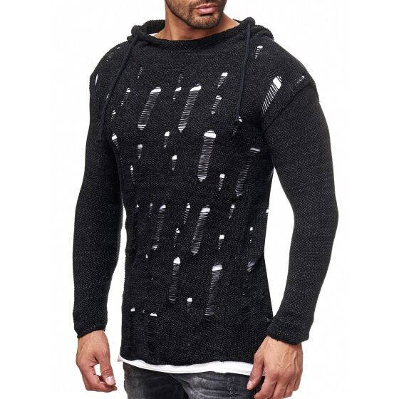 Red Bridge Mens Snowfall Granite Double Layer Knit Sweater with Hood Black