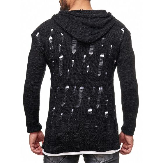 Red Bridge Mens Snowfall Granite Double Layer Knit Sweater with Hood Black