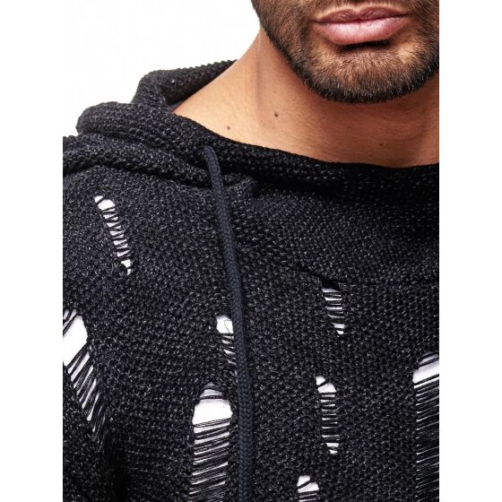 Red Bridge Mens Snowfall Granite Double Layer Knit Sweater with Hood Black