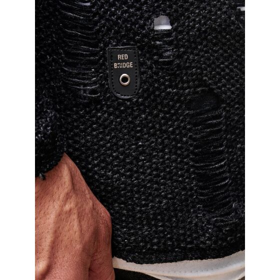 Red Bridge Mens Snowfall Granite Double Layer Knit Sweater with Hood Black