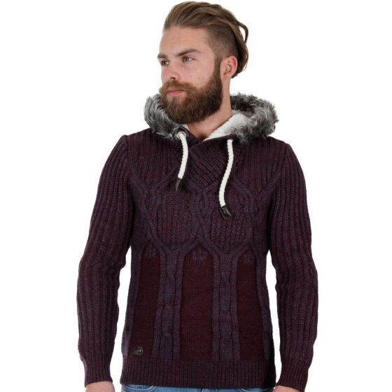 Red Bridge Herren Furry Strickpullover Pullover mit Kapuze bordeaux