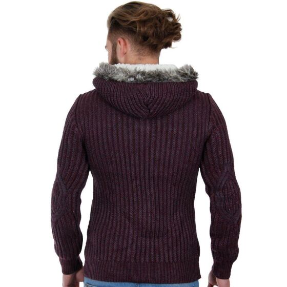 Red Bridge Herren Furry Strickpullover Pullover mit Kapuze bordeaux