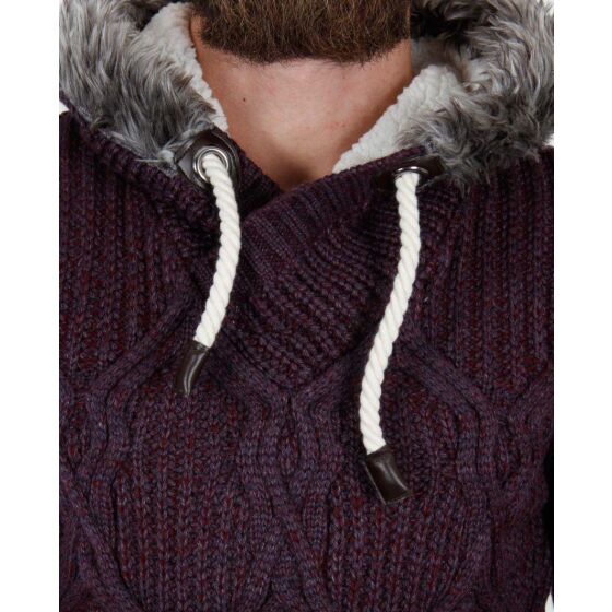 Red Bridge Mens Furry Knit Sweater with Hood Bordeaux