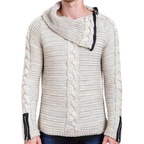 Red Bridge Mens knit sweater chunky knit sweatshirt shawl collar turtleneck beige