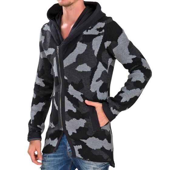 Red Bridge Mens Camouflage Cardigan Jacket Black