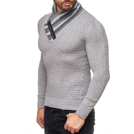 Red Bridge Herren Supple Strickpullover Pullover mit Klappkragen grau