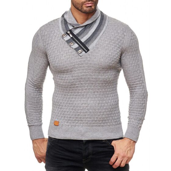 Red Bridge Herren Supple Strickpullover Pullover mit Klappkragen grau