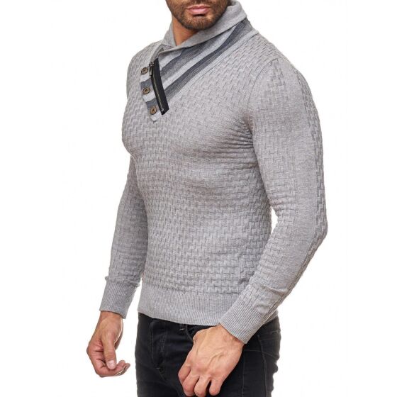 Red Bridge Herren Supple Strickpullover Pullover mit Klappkragen grau