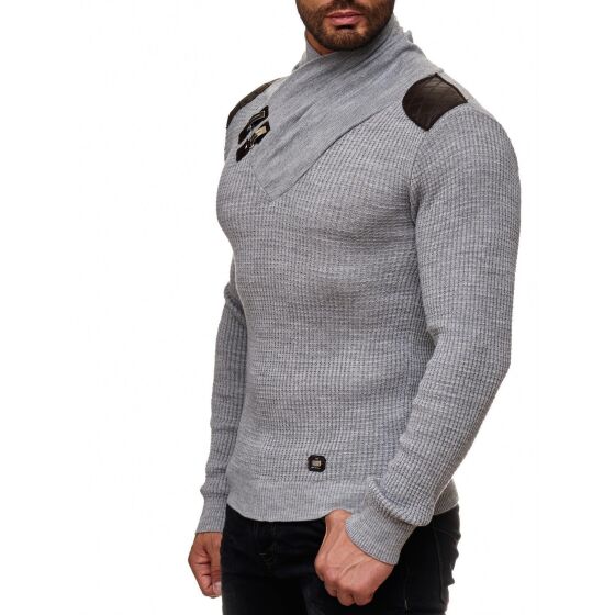 Red Bridge Mens Calmly Knit Jumper Jumper with Folding Collar Grey