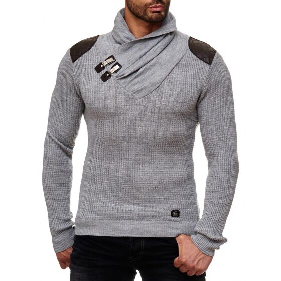 Red Bridge Mens Calmly Knit Jumper Jumper with Folding Collar Grey