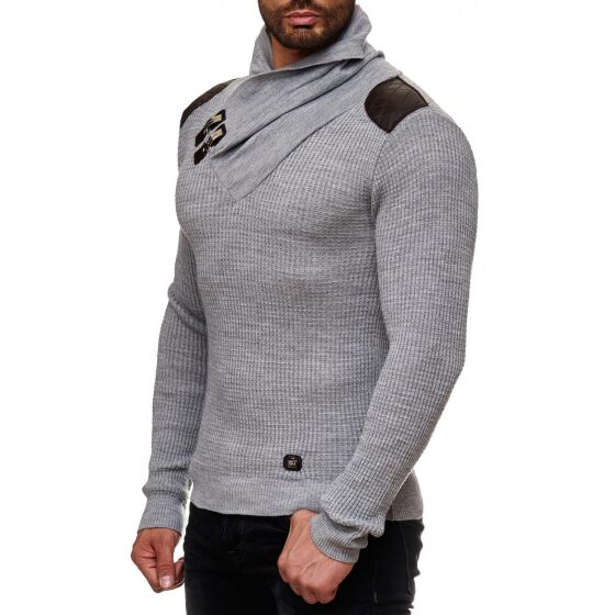 Red Bridge Mens Calmly Knit Jumper Jumper with Folding Collar Grey