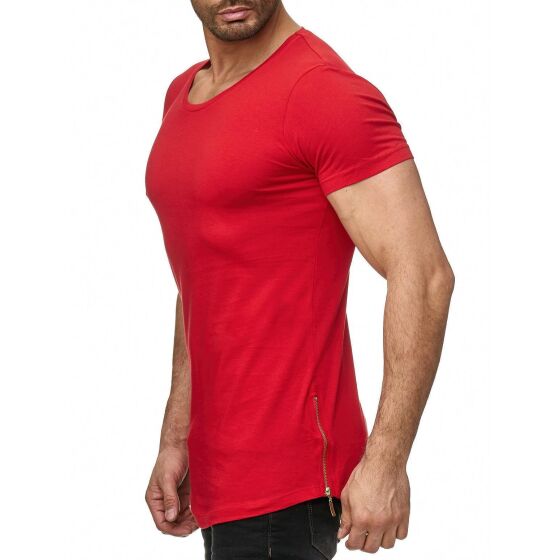 Red Bridge Herren Golden Boy Oversized Long T-Shirt Rot (goldener Reißverschluss)