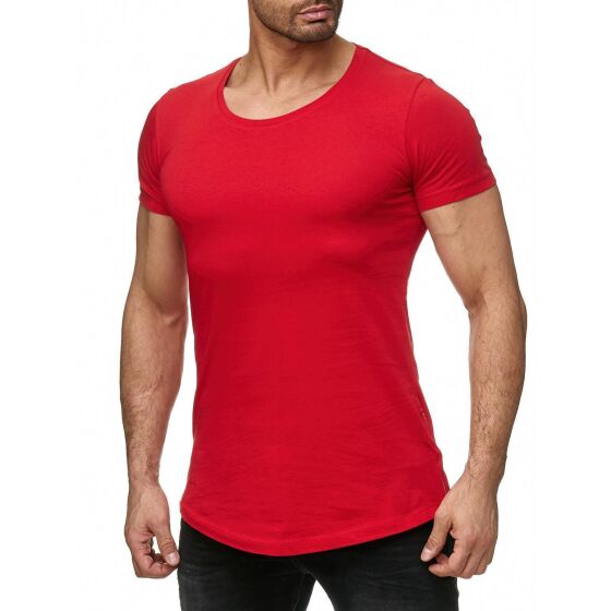 Red Bridge Mens Golden Boy Oversized Long T-Shirt Red (Gold Zipper)
