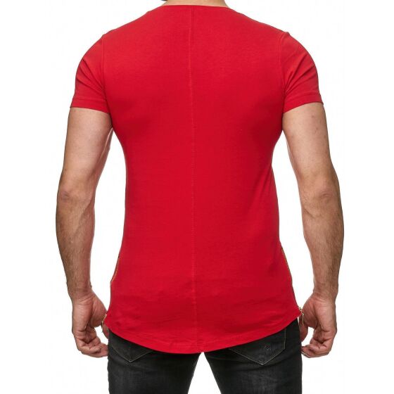 Red Bridge Mens Golden Boy Oversized Long T-Shirt Red (Gold Zipper)