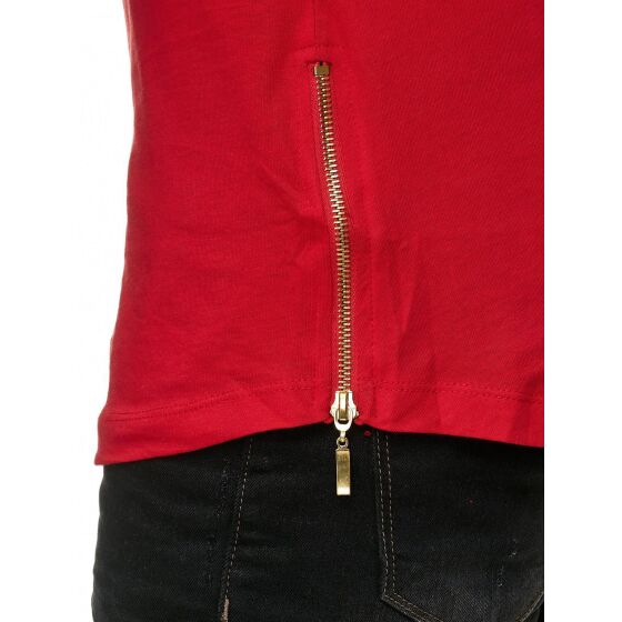 Red Bridge Mens Golden Boy Oversized Long T-Shirt Red (Gold Zipper)