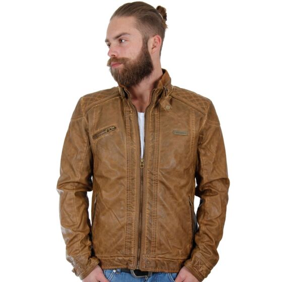 Red Bridge Mens Rifle Jacket Faux Leather Jacket Brown