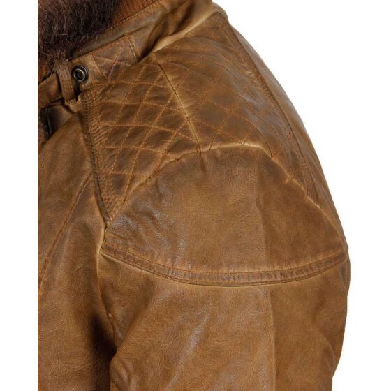 Red Bridge Mens Rifle Jacket Faux Leather Jacket Brown