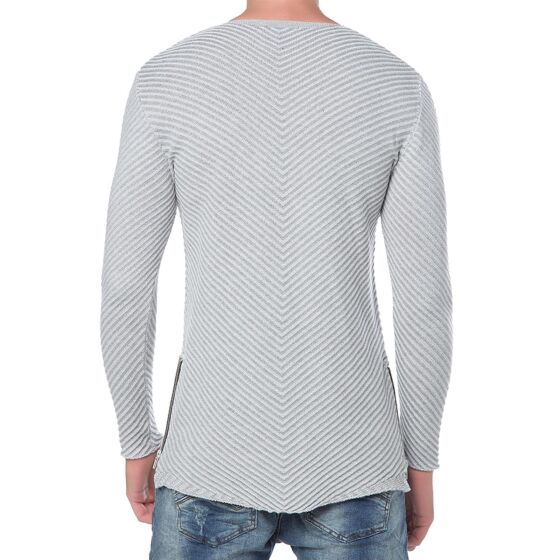 Red Bridge Mens V-Grooves Knit Jumper Oversized Grey