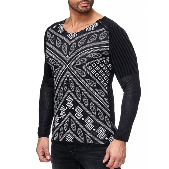 Red Bridge Herren Paisley Grooves Strickpullover Oversized Schwarz