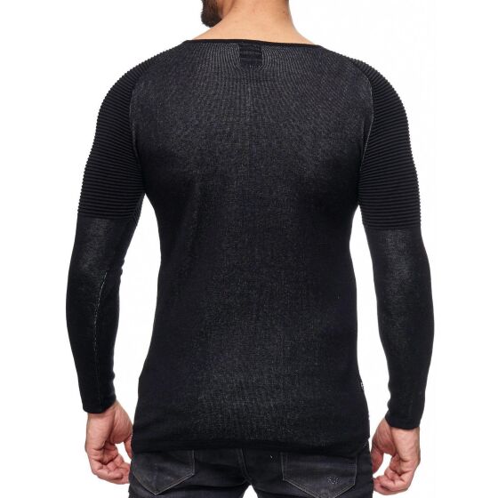 Red Bridge Mens Paisley Grooves Knit Jumper Oversized Black